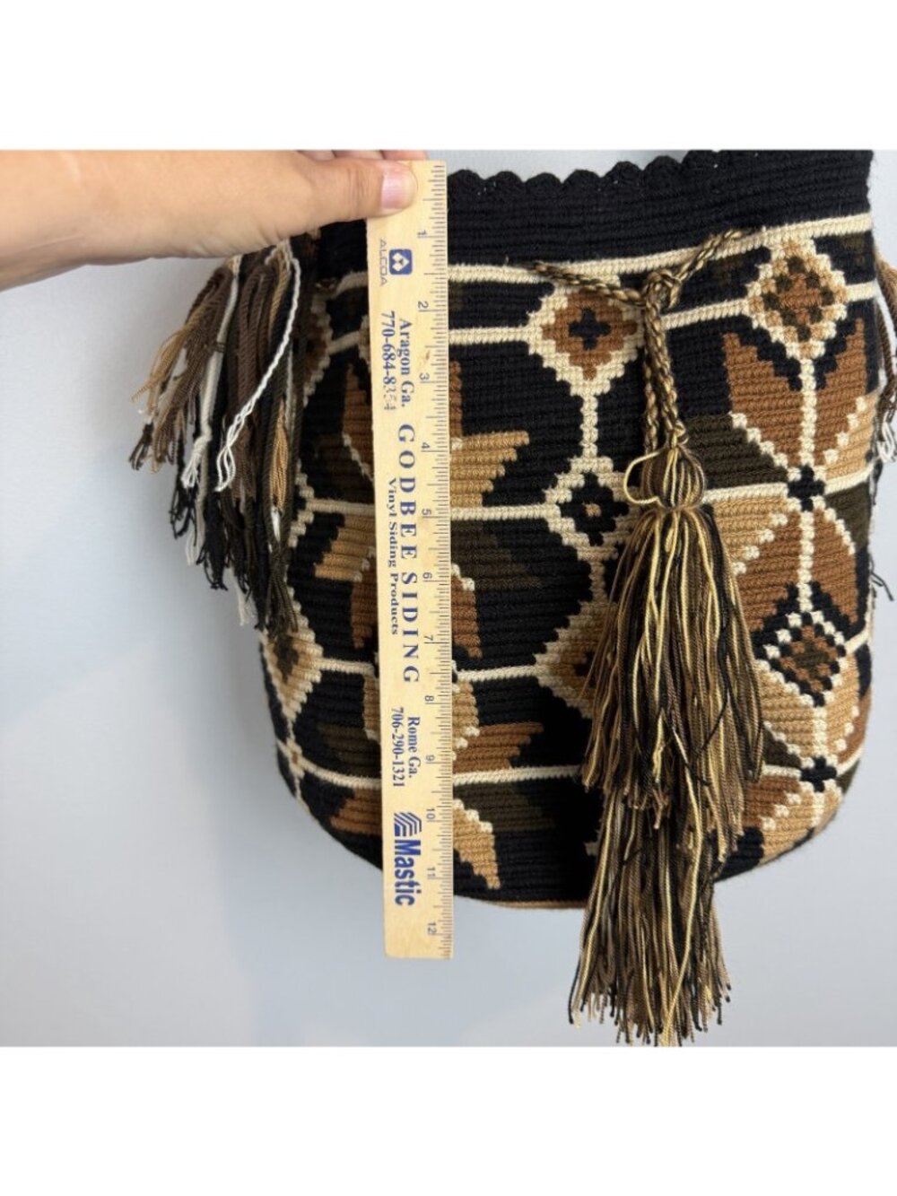 Handmade Wayuu Mochila Crochet Crossbody Bag Geometric Tribal Brown Neutral - Picture 11 of 13